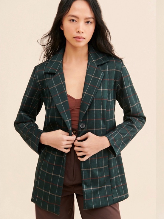 Avec Les Filles Jackets & Blazers - Avec Les Filles Green Plaid Blazer Jacket | M